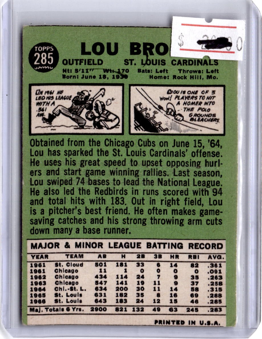 1967 Topps #285 Lou Brock