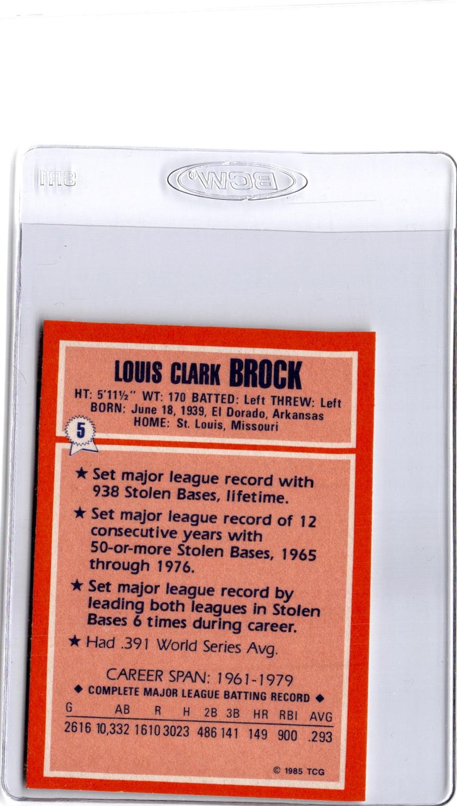 1985 Topps Woolworth All Time Record Holders #5 Lou Brock