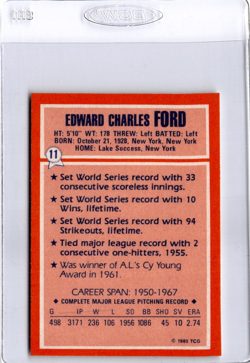 1985 Topps Woolworth All Time Record Holders #11 Whitey Ford