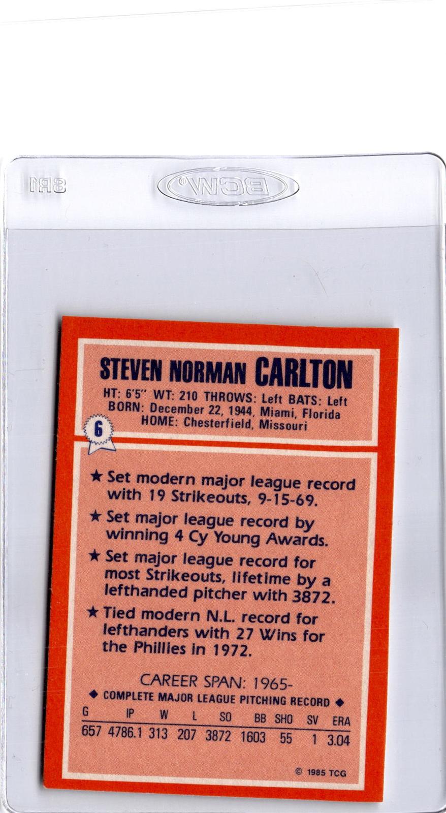 1985 Topps Woolworth All Time Record Holders #6 Steve Carlton