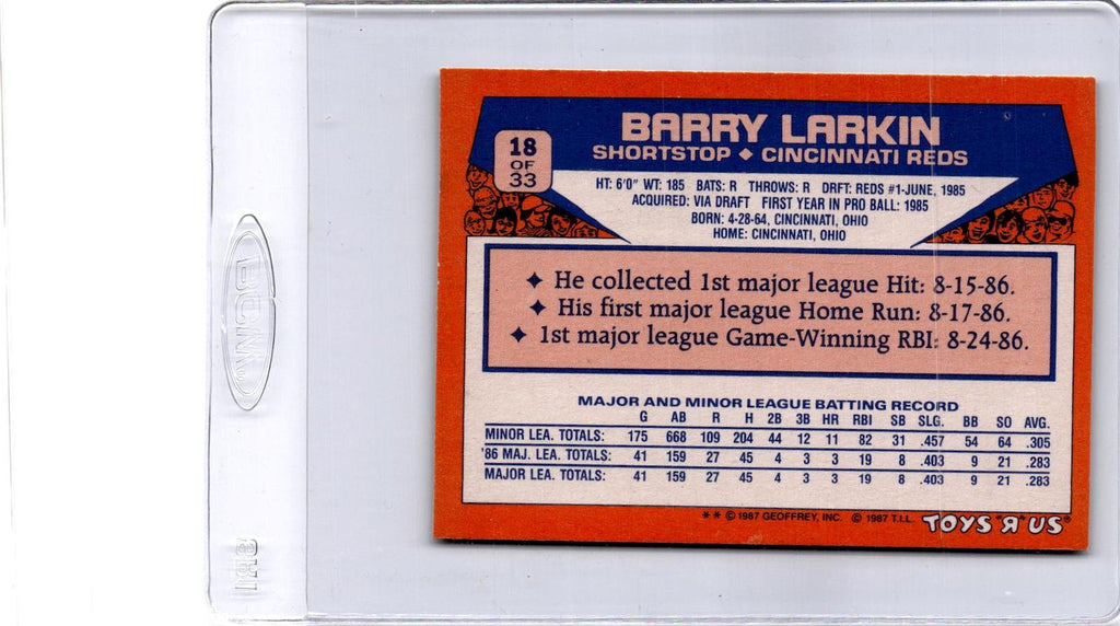 1987 Topps Toys "R" Us Rookies #18 Barry Larkin