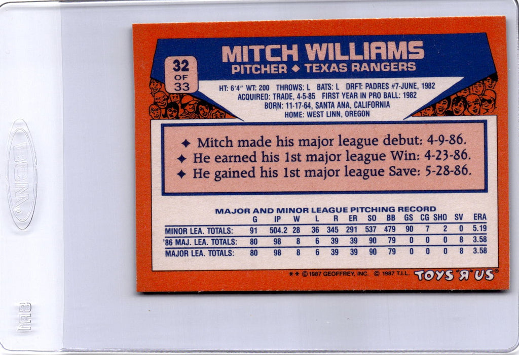1987 Topps Toys "R" Us Rookies #32 Mitch Williams