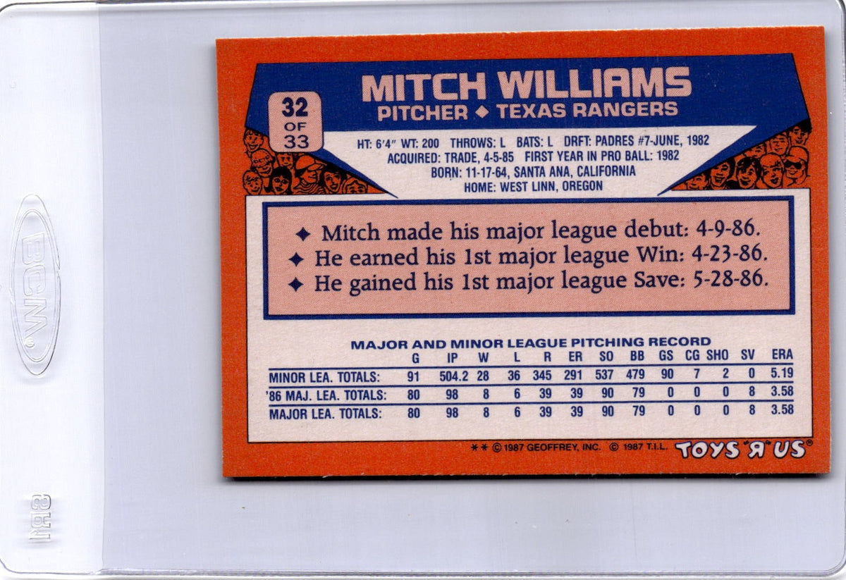 1987 Topps Toys "R" Us Rookies #32 Mitch Williams