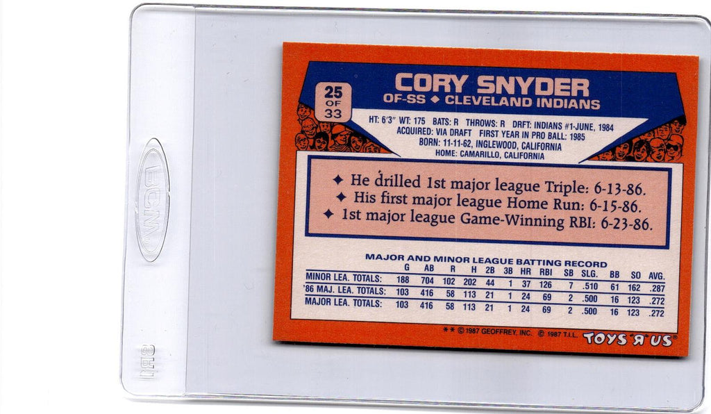 1987 Topps Toys "R" Us Rookies #25 Cory Snyder