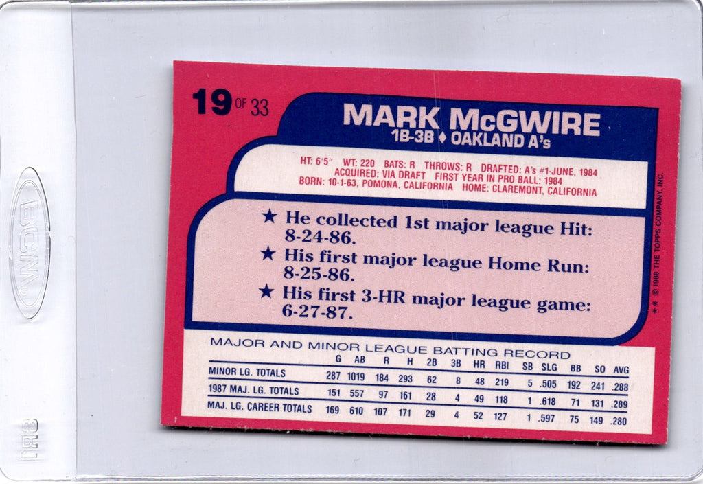 1988 Topps Toys "R" Us Rookies #19 Mark McGwire