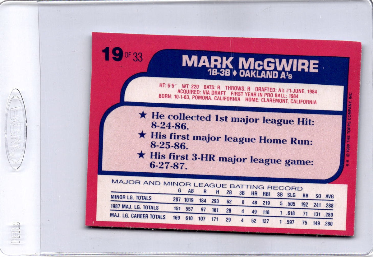1988 Topps Toys "R" Us Rookies #19 Mark McGwire
