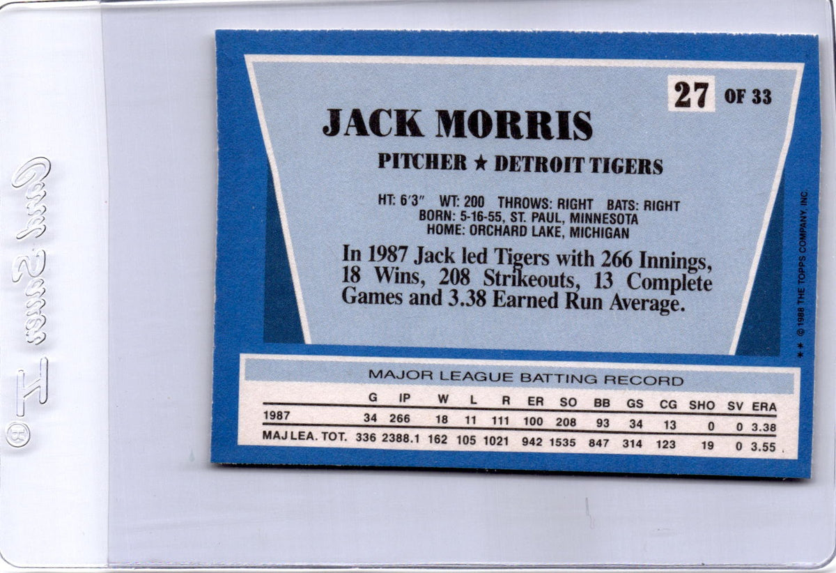 1988 Topps Rite-Aid Team MVP's #27 Jack Morris