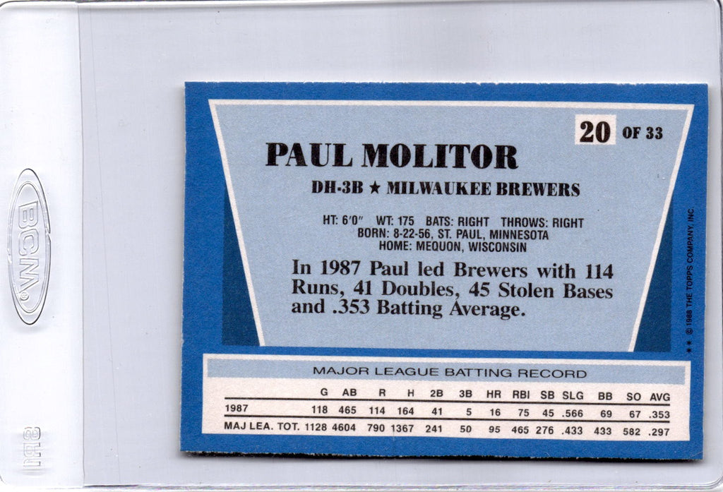 1988 Topps Rite-Aid Team MVP's #20 Paul Molitor