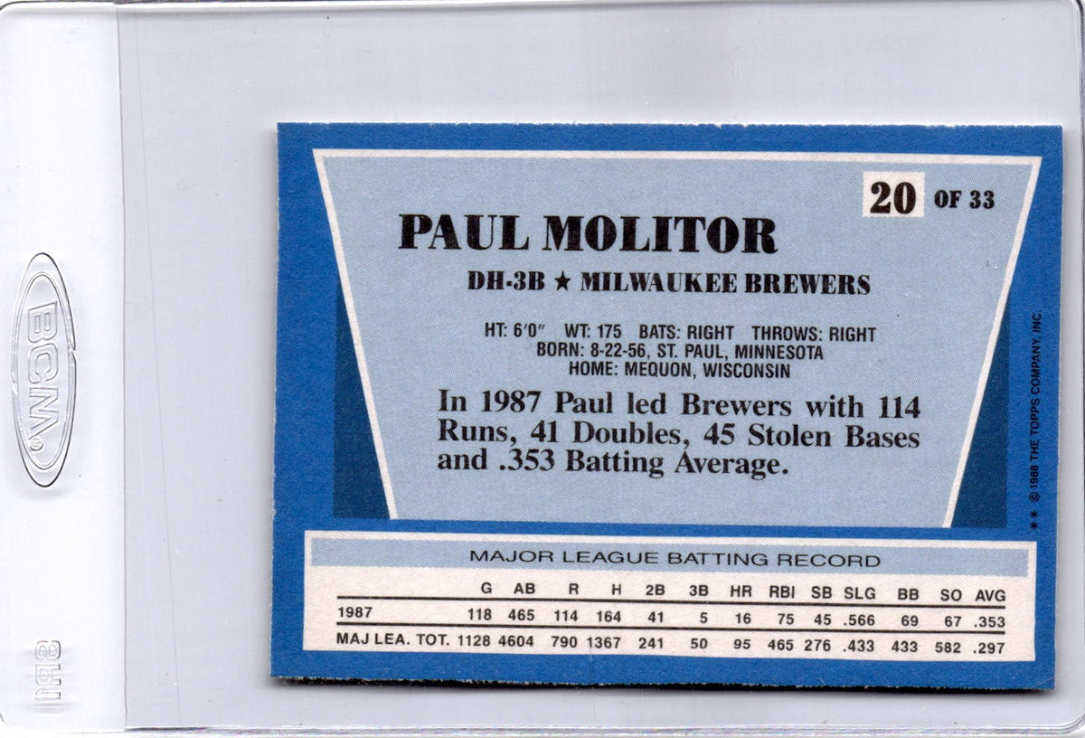 1988 Topps Rite-Aid Team MVP's #20 Paul Molitor