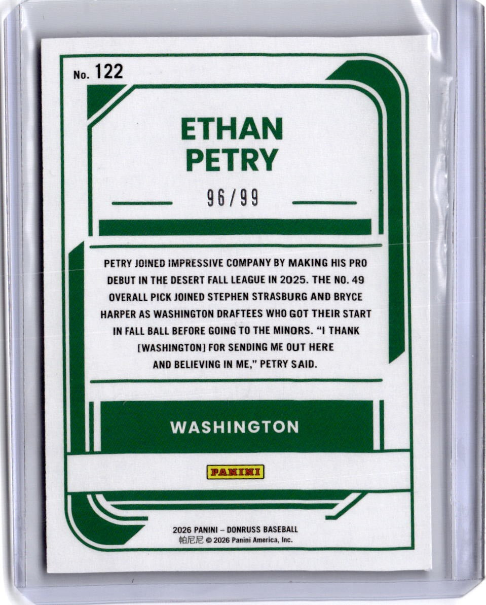 2026 Donruss #122 Ethan Petry Holo Purple #/99