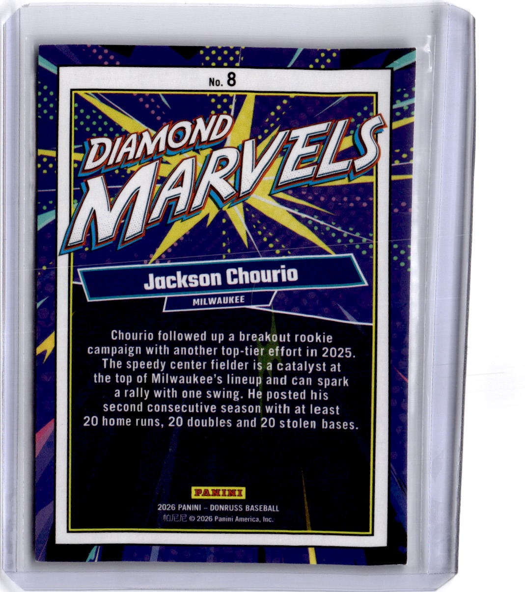 2026 Donruss #8 Jackson Chourio Diamond Marvels Pink Ice #/99