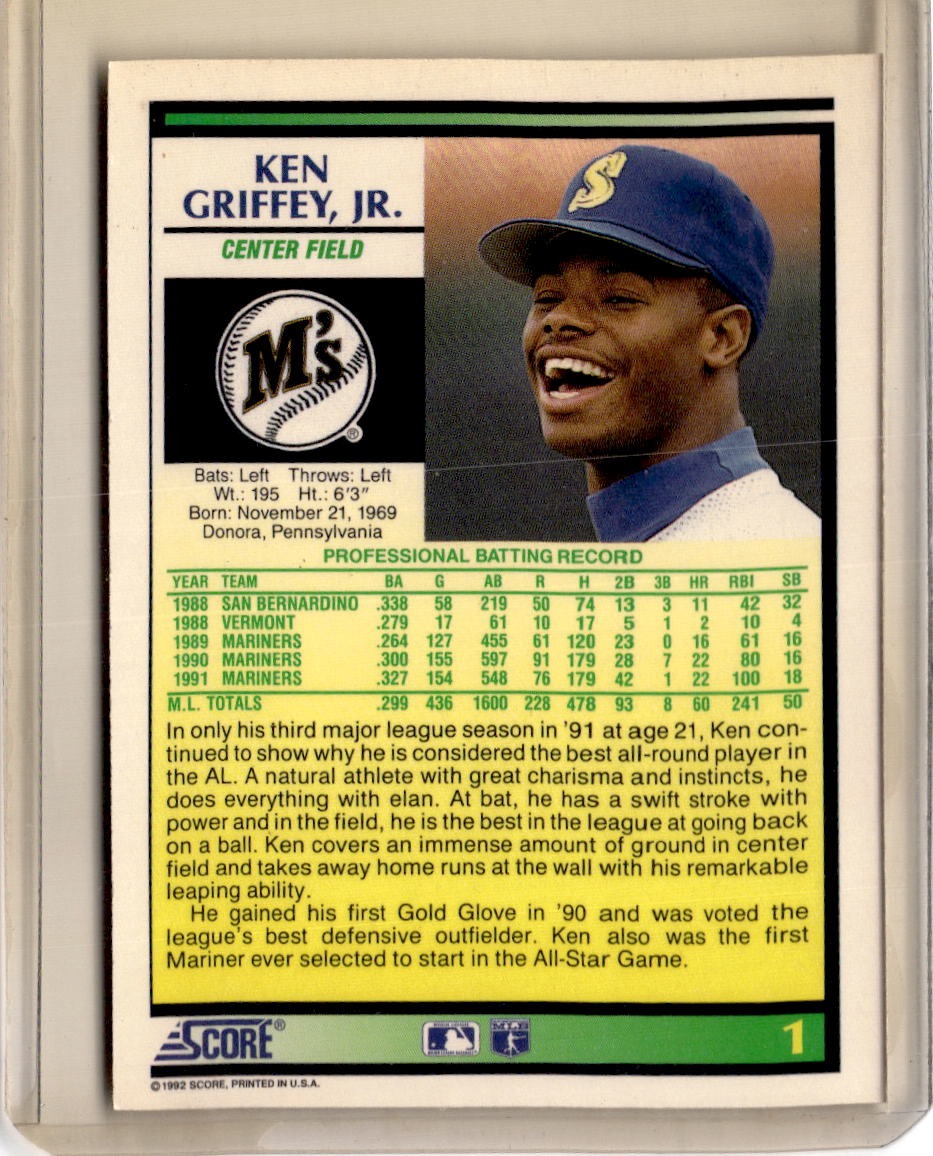 1992 Score #1 Ken Griffey, Jr. Samples