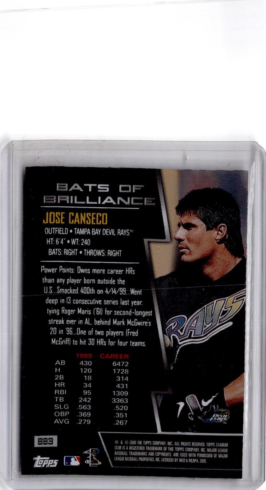 2000 Stadium Club #BB3 Jose Canseco Bats of Brilliance Die Cut