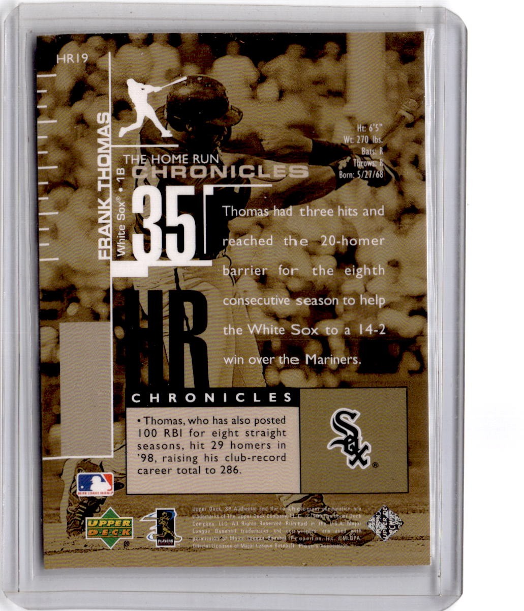 1999 SP Authentic #HR19 Frank Thomas Home Run Chronicles