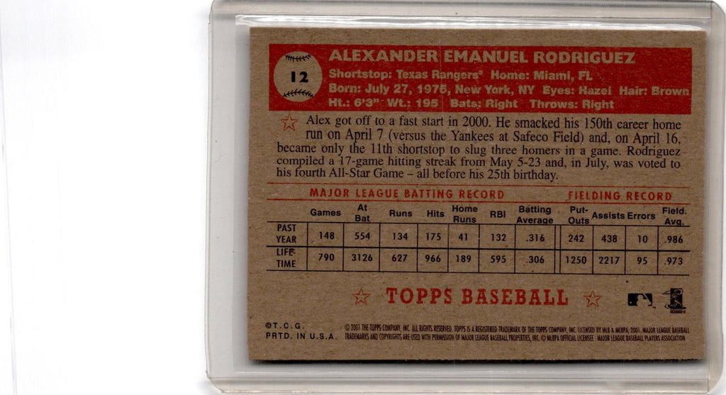 2001 Topps Heritage #12b Alex Rodriguez : Black Back