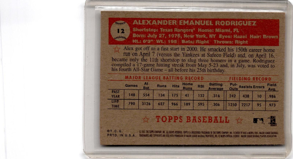 2001 Topps Heritage #12b Alex Rodriguez : Black Back