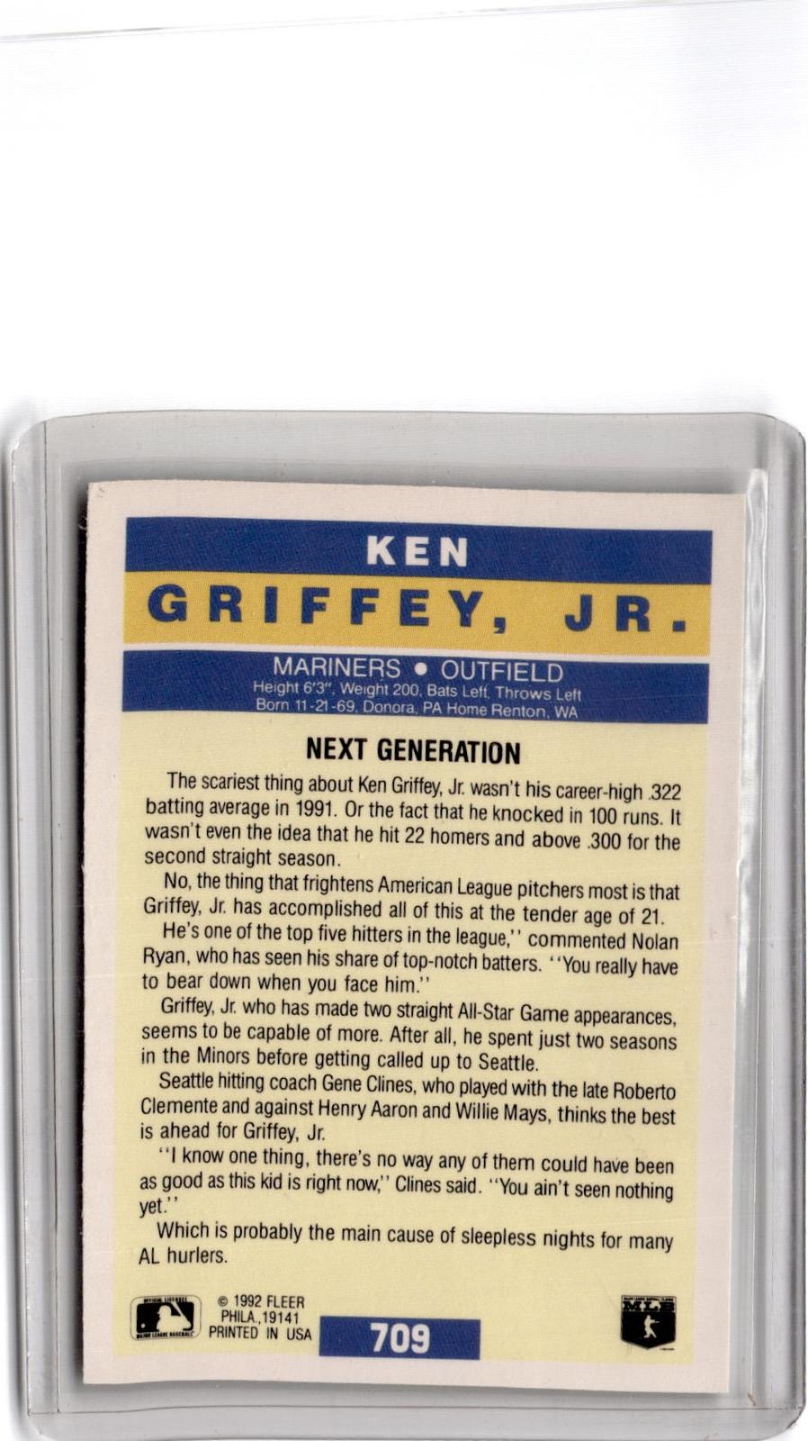 1992 Fleer #709 Ken Griffey, Jr.