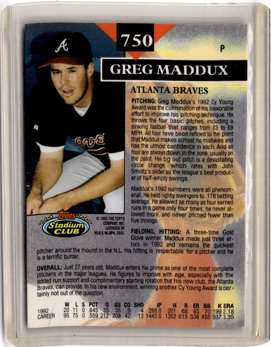 1993 Stadium Club #750a Greg Maddux Members Only