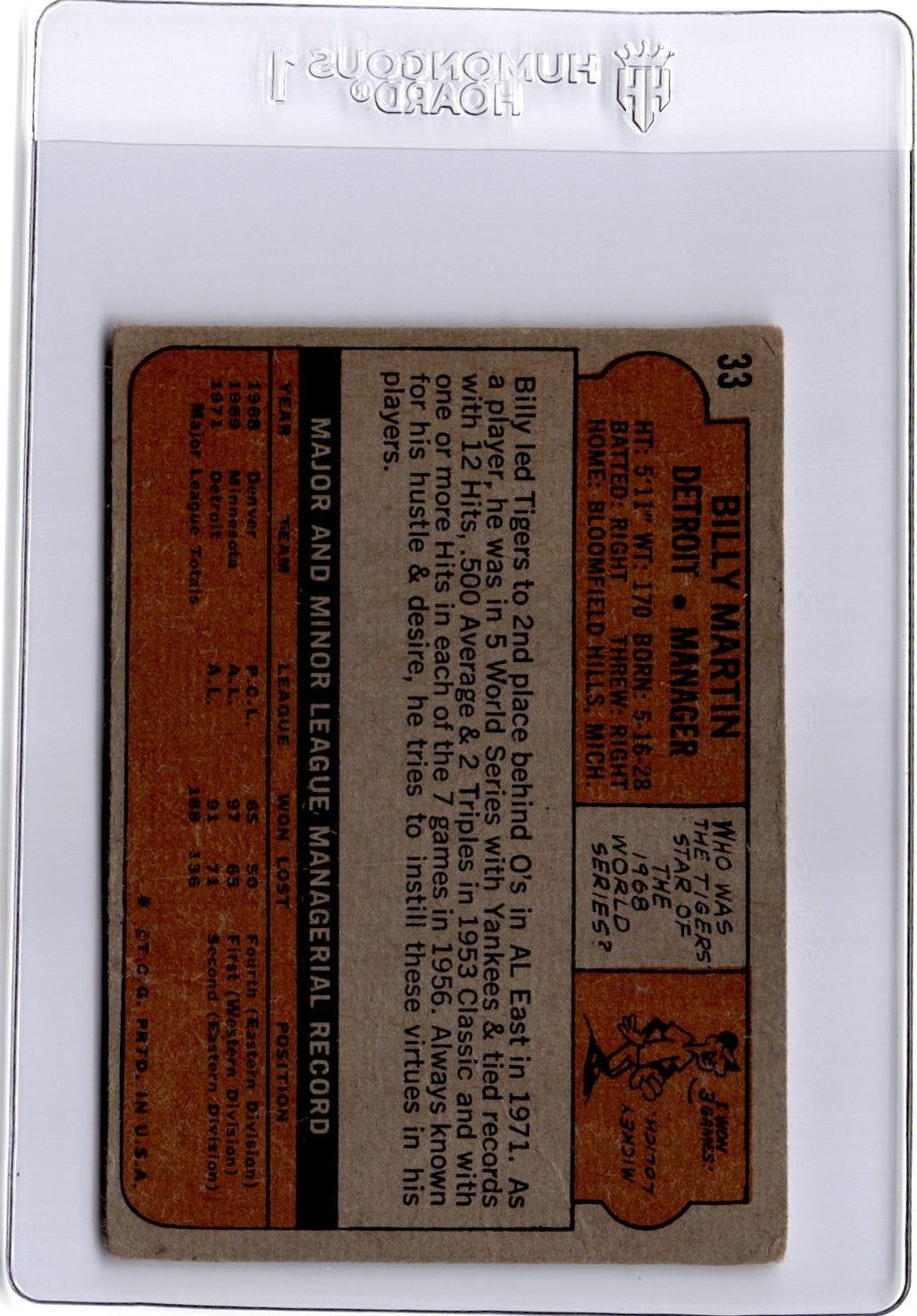 1972 Topps #33 Billy Martin