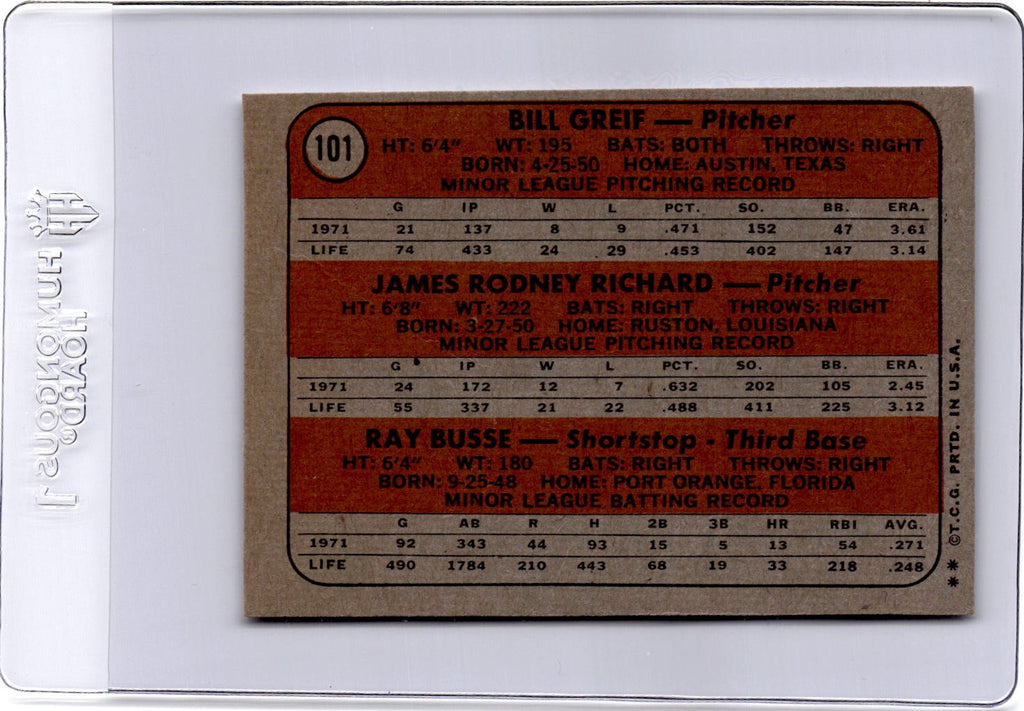 1972 Topps #101 Astros 1972 Rookie Stars (Bill Greif / J.R. Richard / Ray Busse)