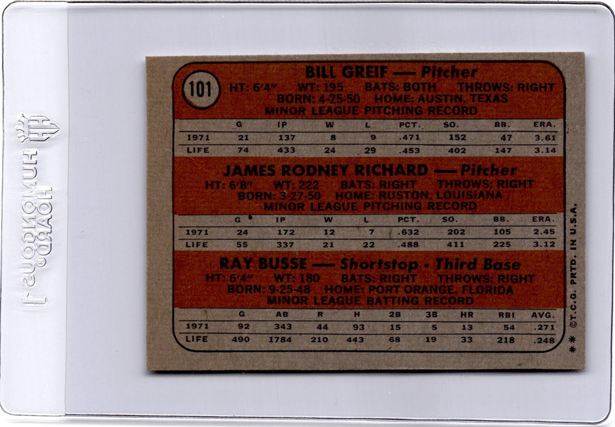 1972 Topps #101 Astros 1972 Rookie Stars (Bill Greif / J.R. Richard / Ray Busse)