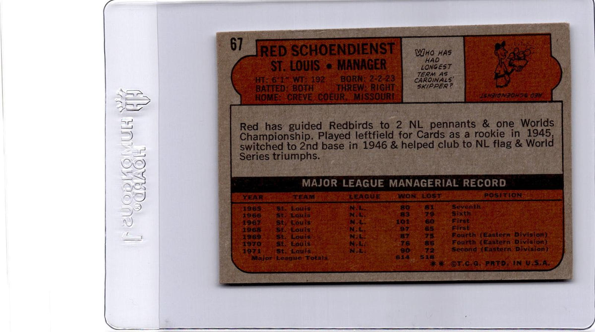 1972 Topps #67 Red Schoendienst