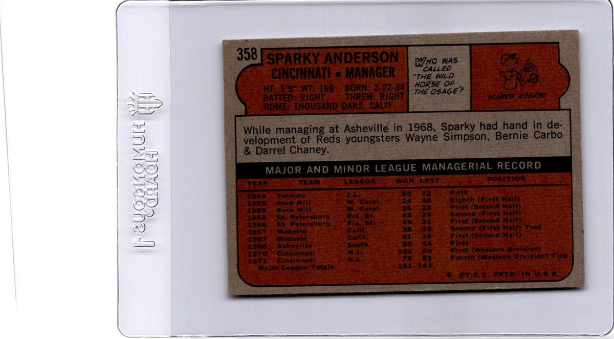 1972 Topps #358 Sparky Anderson