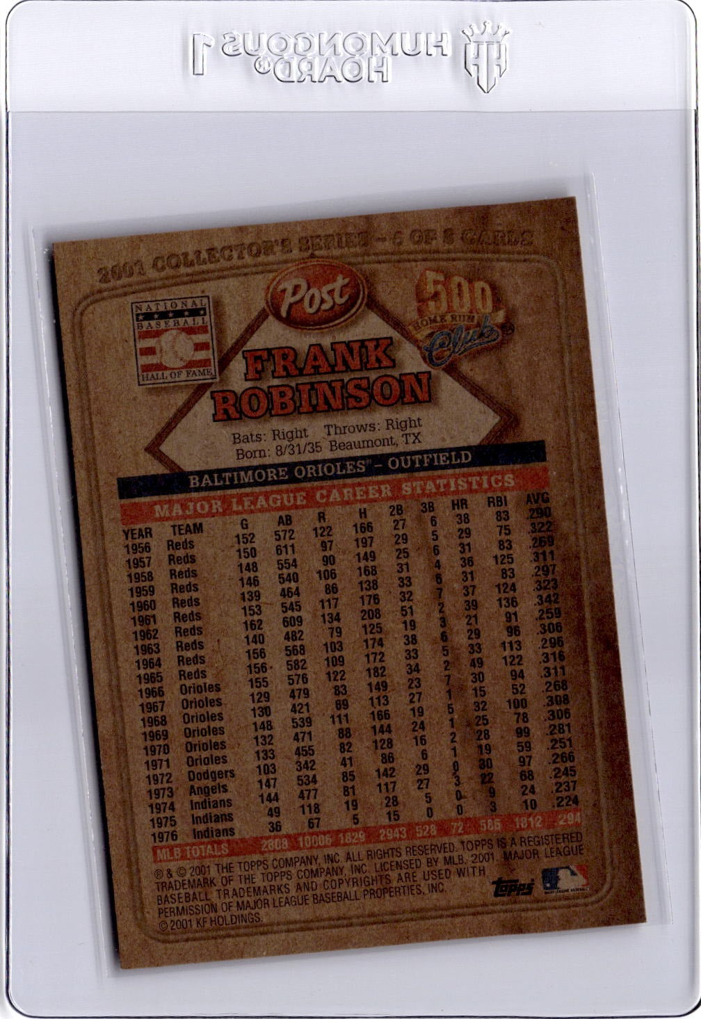 2001 Topps Post Cereal 500 Home Run Club #5 Frank Robinson