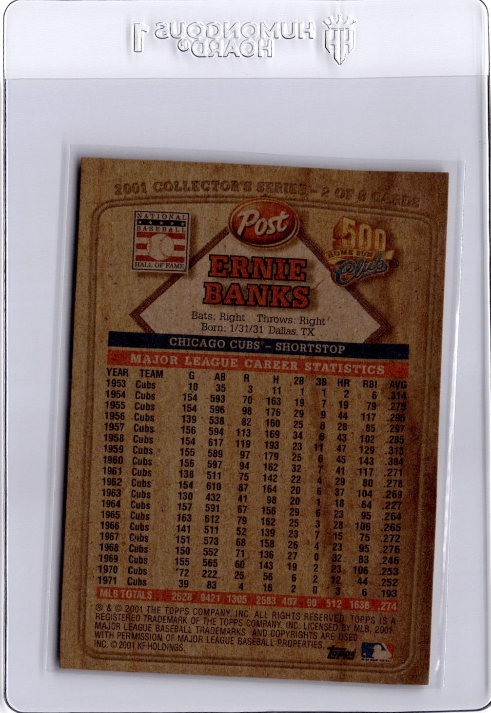 2001 Topps Post Cereal 500 Home Run Club #2 Ernie Banks