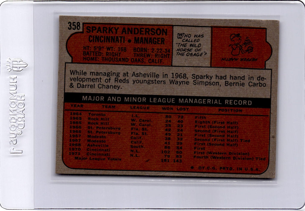 1972 Topps #358 Sparky Anderson