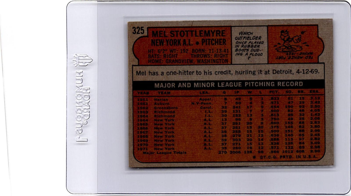 1972 Topps #325 Mel Stottlemyre