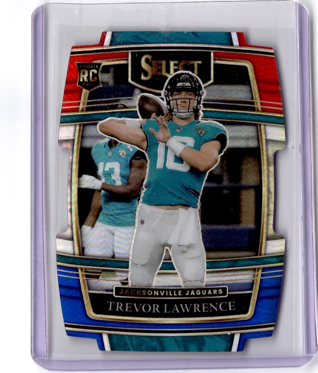 2021 Panini Select #43 Trevor Lawrence Red and Blue Prizm Die Cut