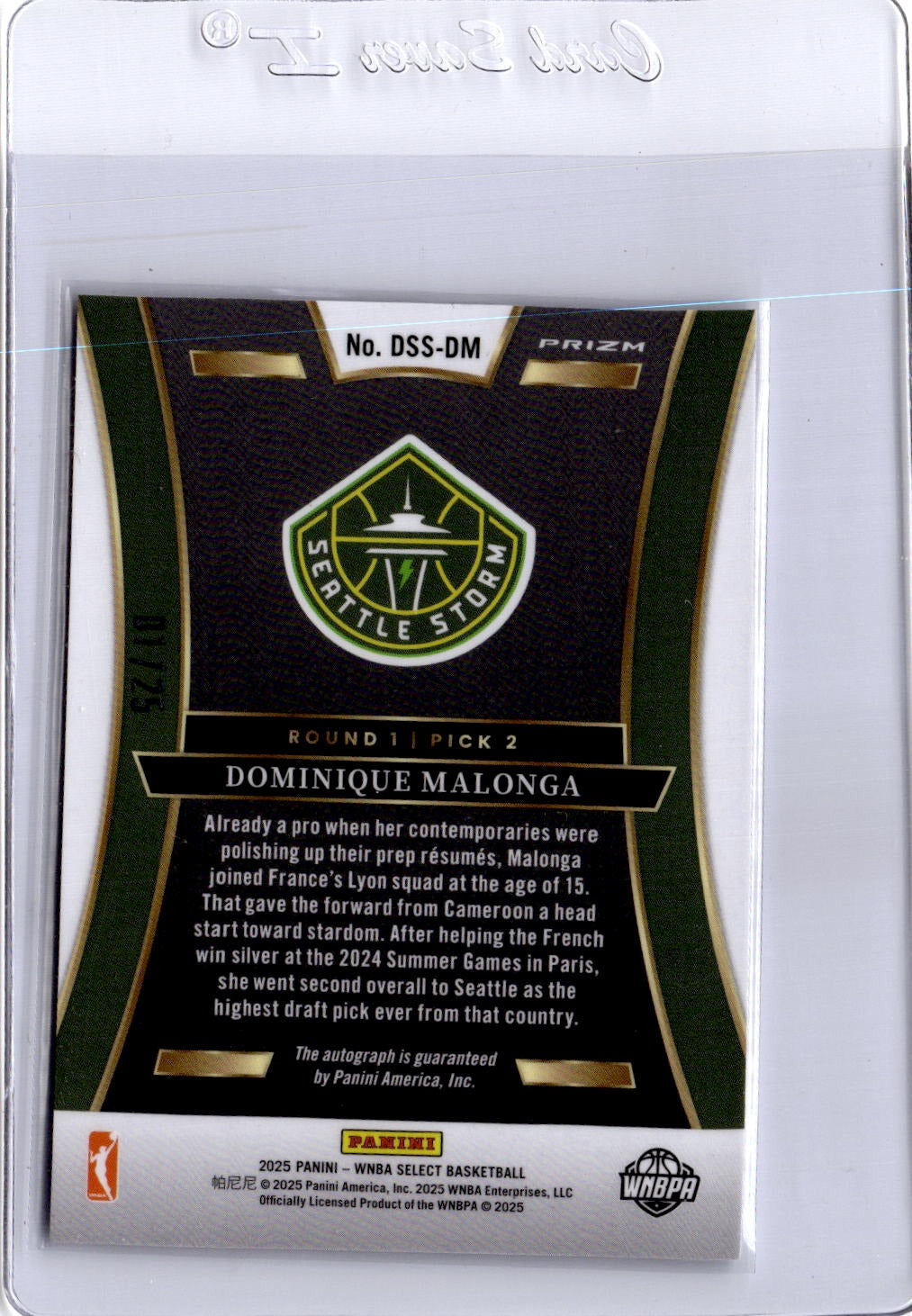 2025 Panini Select WNBA Dominique Malonga Selections Signatures White Ice #/25