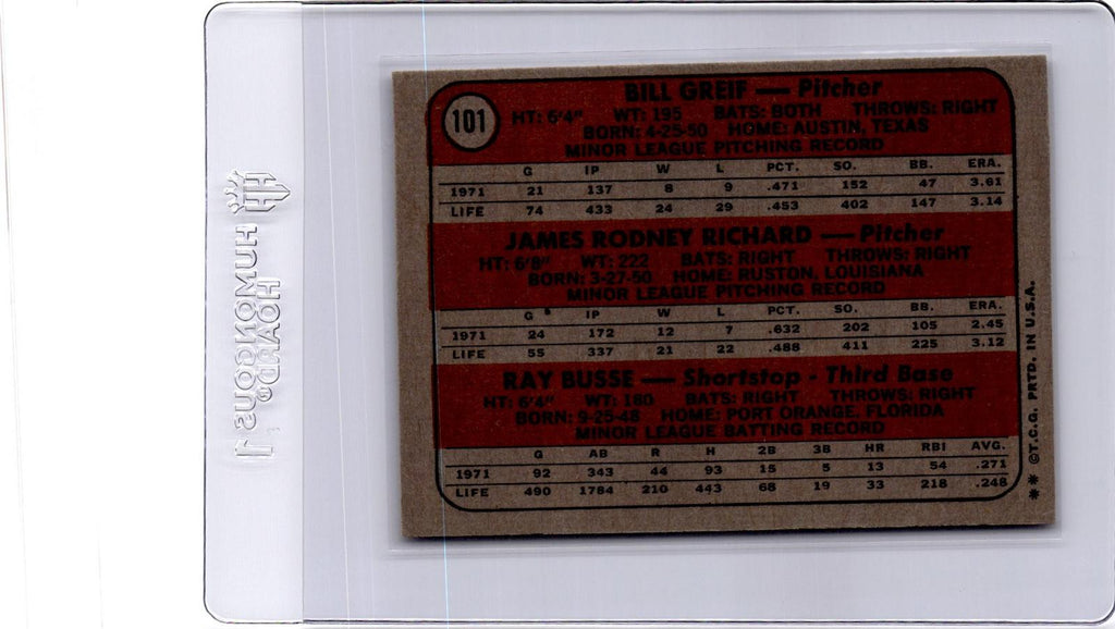 1972 Topps #101 Astros 1972 Rookie Stars (Bill Greif / J.R. Richard / Ray Busse)