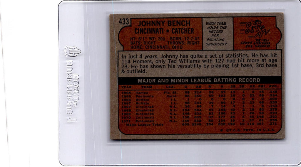 1972 Topps #433 Johnny Bench