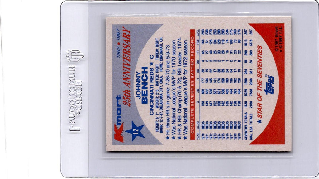 1987 Topps Kmart 25th Anniversary Baseball's Stars of Decades #12 Johnny Bench