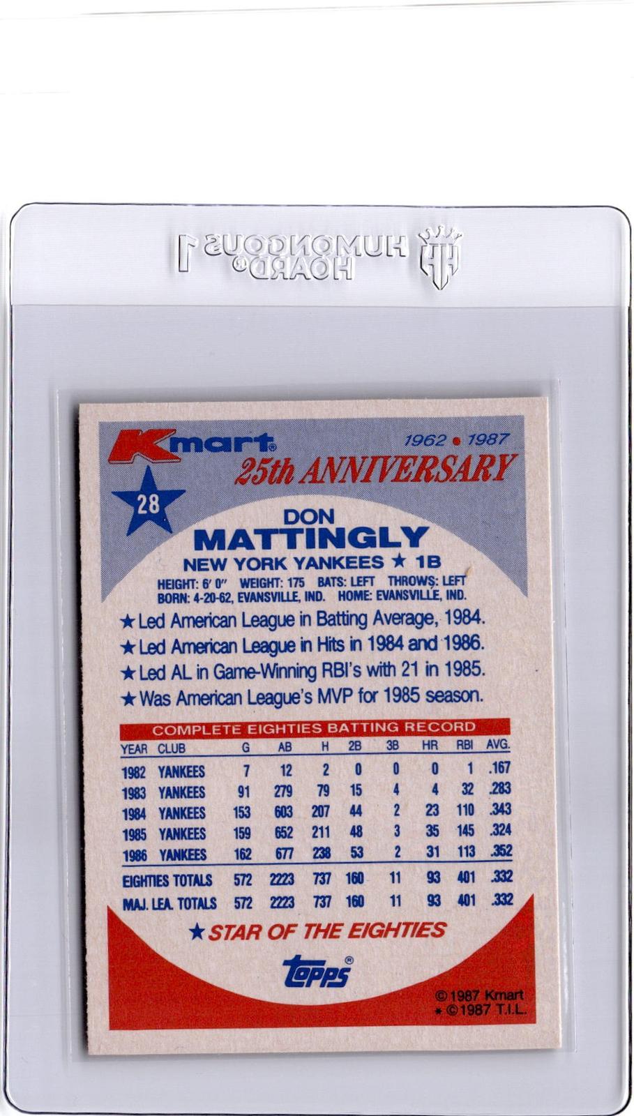 1987 Topps Kmart 25th Anniversary Baseball's Stars of Decades #28 Don Mattingly