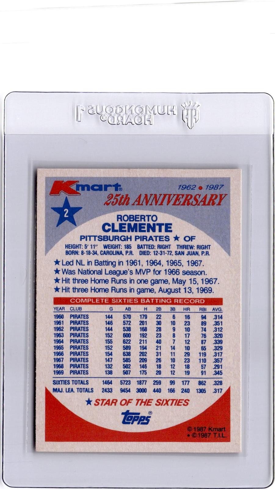 1987 Topps Kmart 25th Anniversary Baseball's Stars of Decades Roberto Clemente