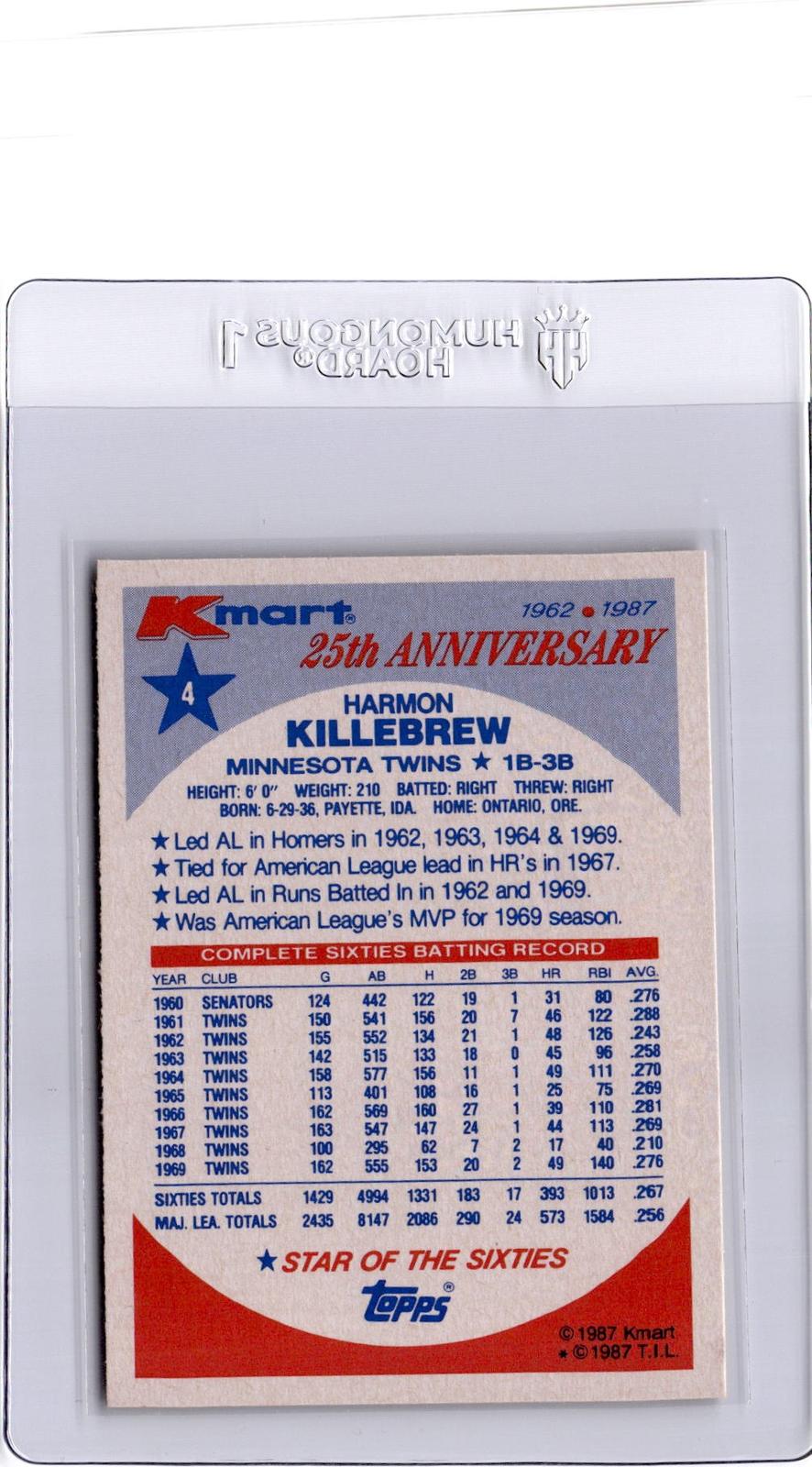 1987 Topps Kmart 25th Anniversary Baseball's Stars of Decades Harmon Killebrew