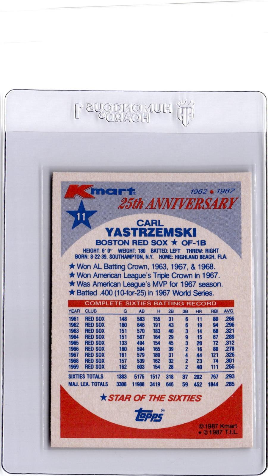 1987 Topps Kmart 25th Anniversary Baseball's Stars of Decades Carl Yastrzemski