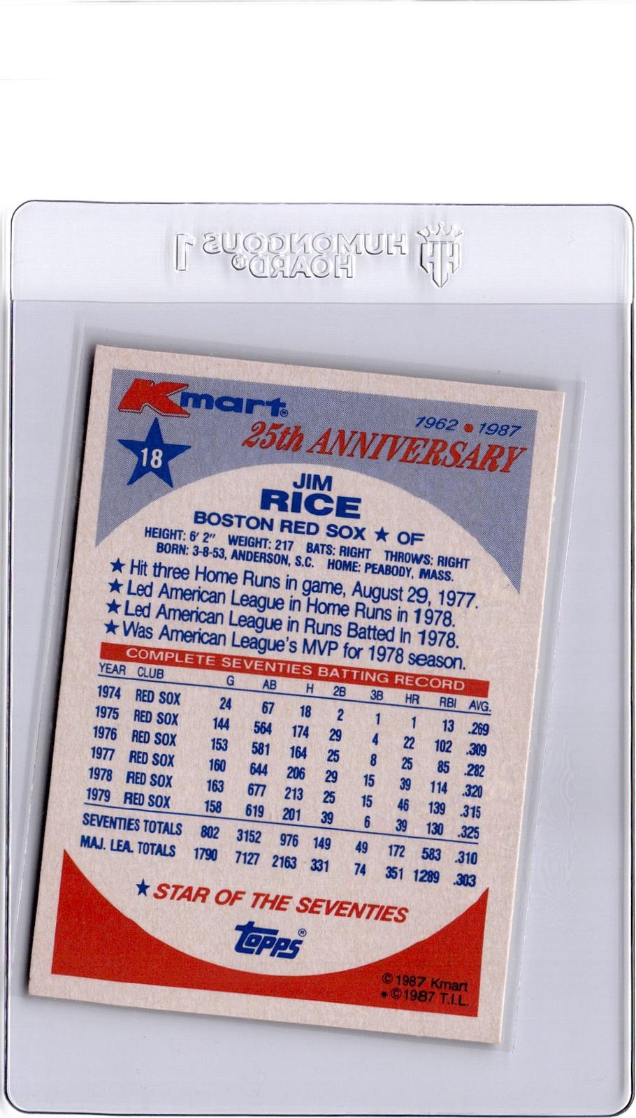1987 Topps Kmart 25th Anniversary Baseball's Stars of the Decades #18 Jim Rice