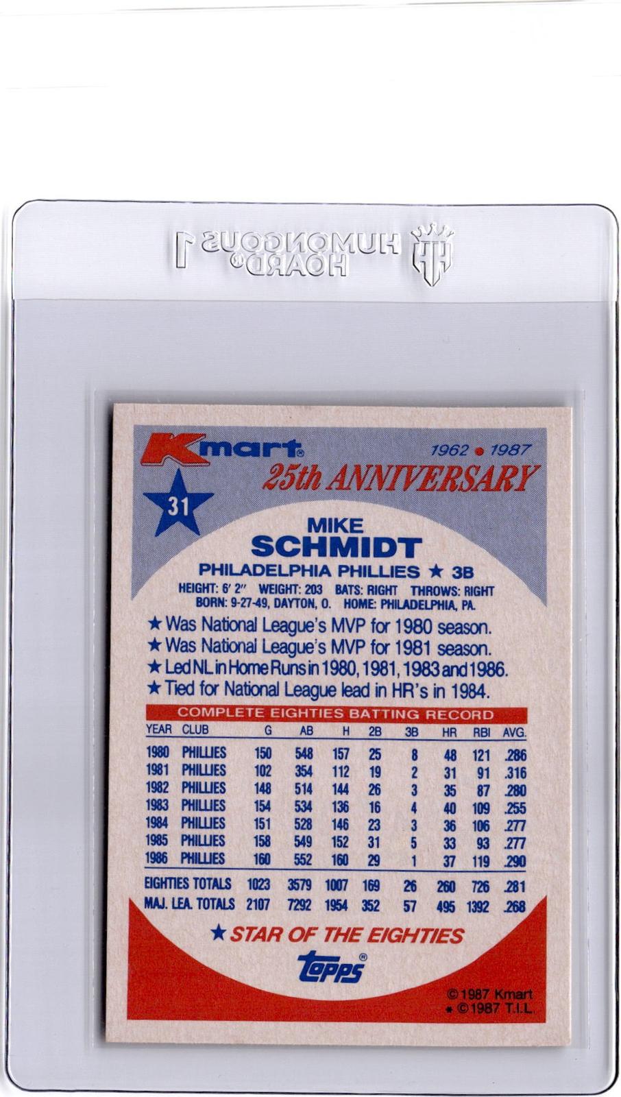 1987 Topps Kmart 25th Anniversary Baseball's Stars of Decades #31 Mike Schmidt