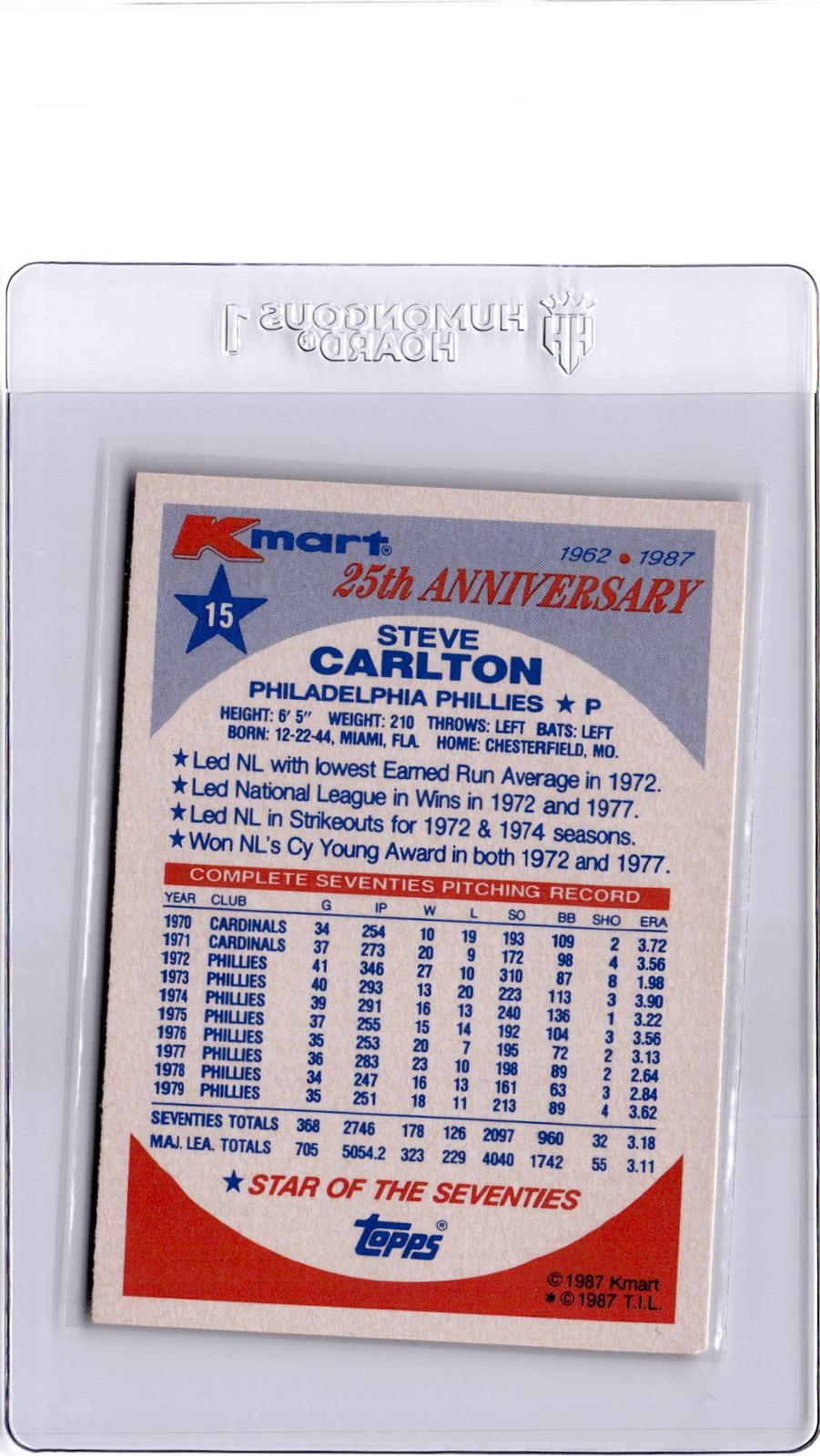 1987 Topps Kmart 25th Anniversary Baseball's Stars of  Decades #15 Steve Carlton