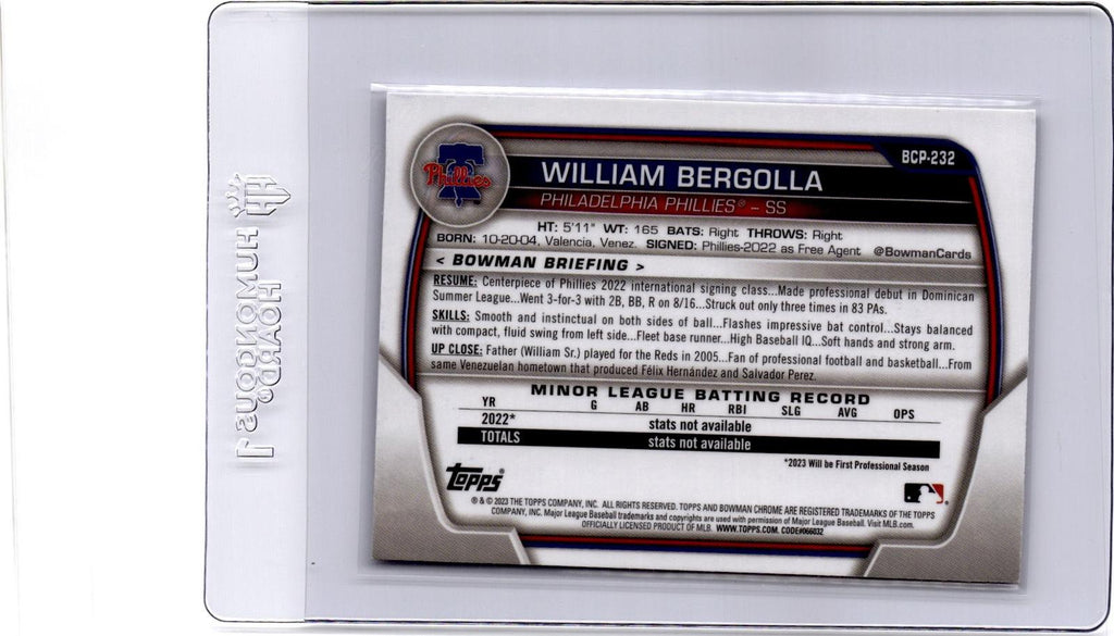 2023 Bowman Chrome #BCP-232 William Bergolla Prospects Mojo Refractor