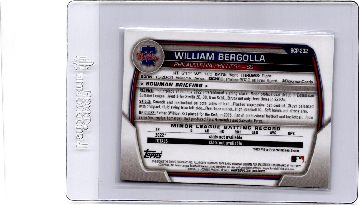 2023 Bowman Chrome #BCP-232 William Bergolla Prospects Mojo Refractor