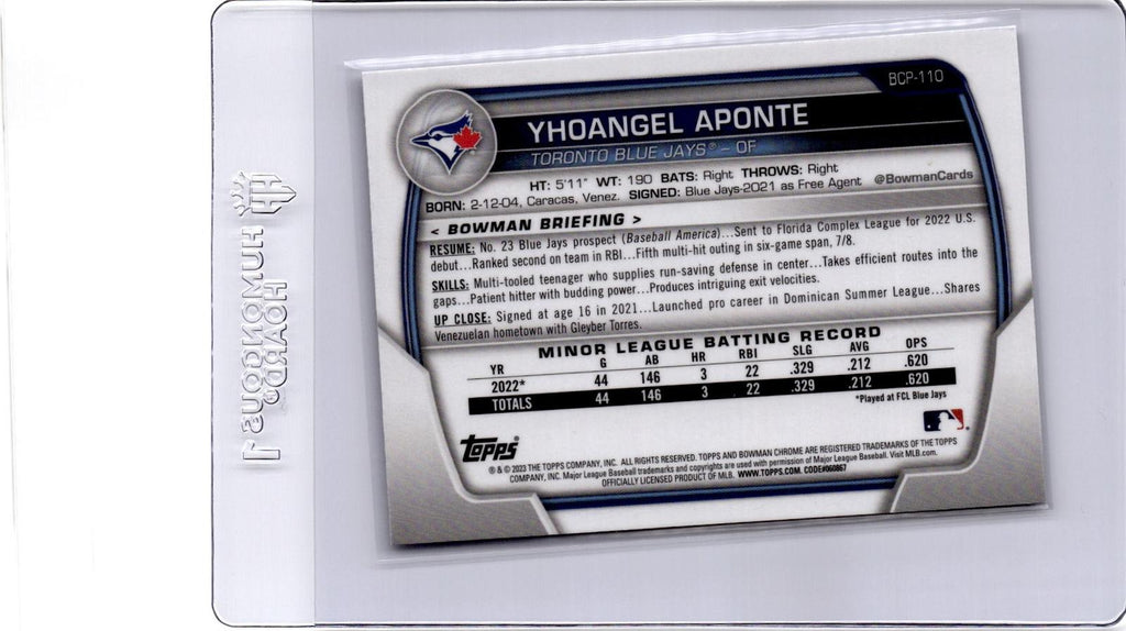 2023 Bowman #BCP-110 Yhoangel Aponte Chrome Prospects Mojo Refractor
