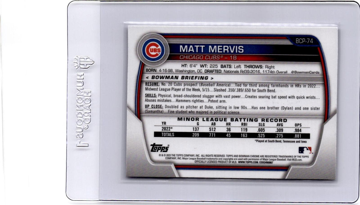 2023 Bowman #BCP-74 Matt Mervis Chrome Prospects Mojo Refractor