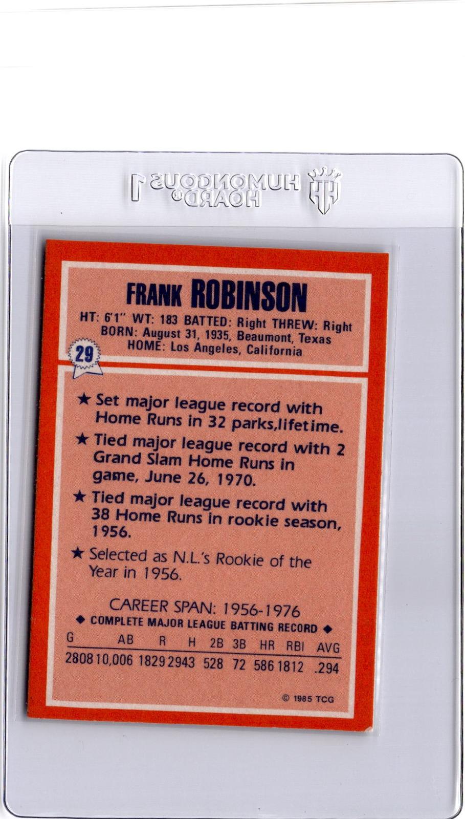1985 Topps Woolworth All Time Record Holders #29 Frank Robinson