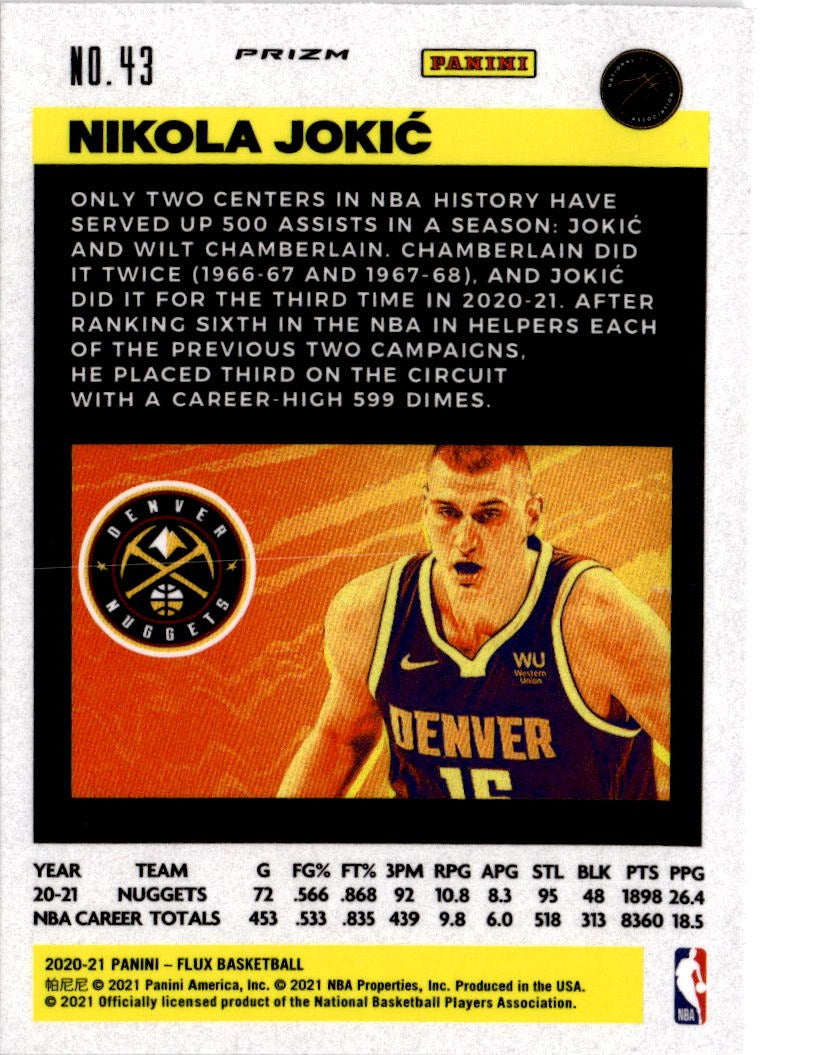 2020-21 Panini Flux #43 Nikola Jokic Fanatics Cracked Ice