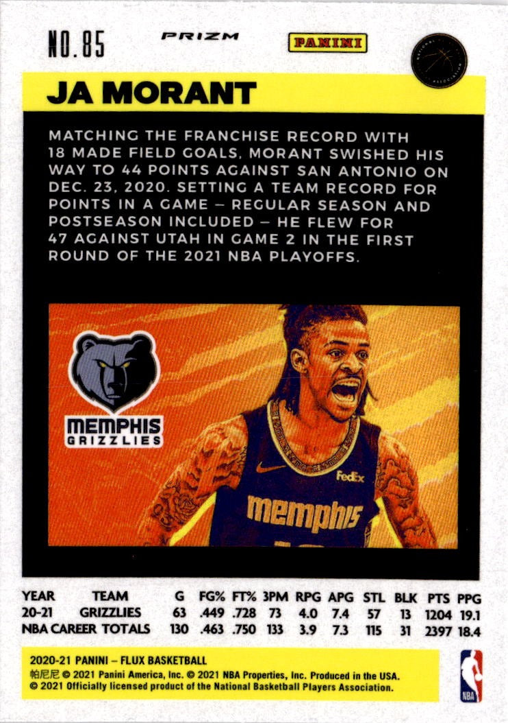 2020-21 Panini Flux #85 Ja Morant Fanatics Cracked Ice